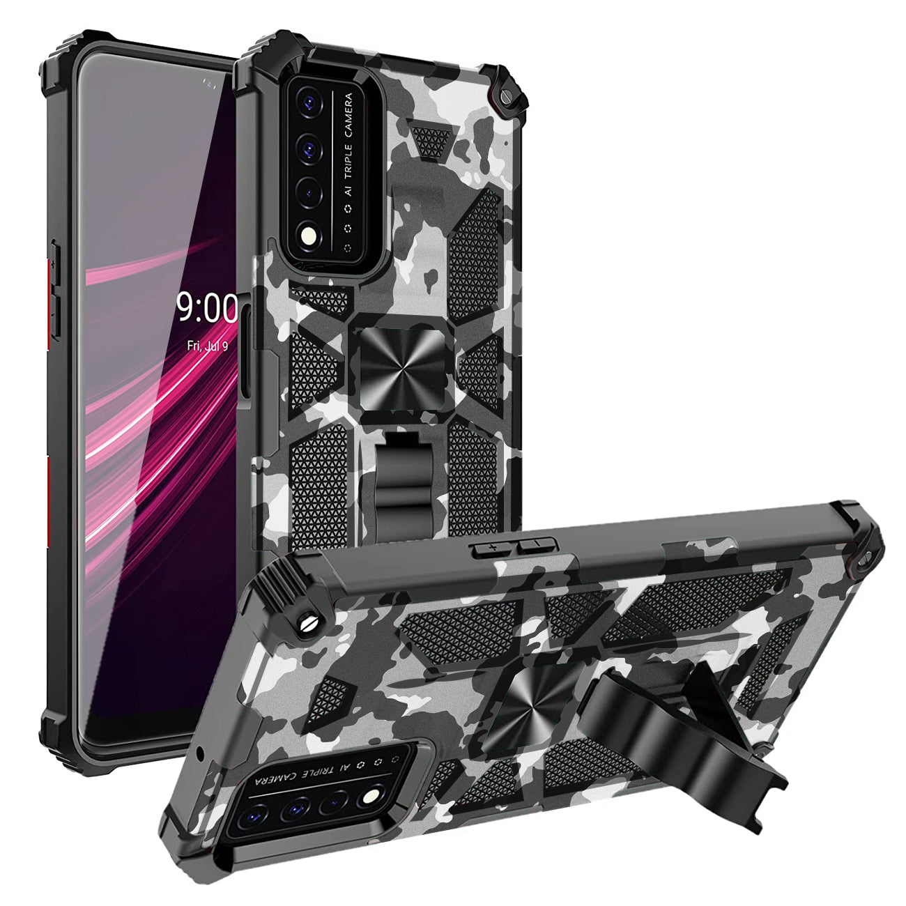 Built-in Kickstand TPU Case with Magnetic Mount for REVVL 5G in Camouflage
